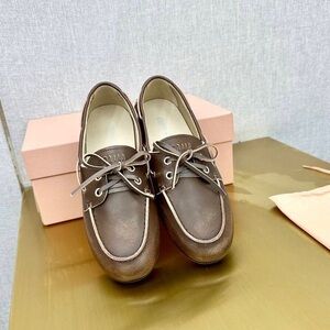 Miu Miu Brown Leather Boat Shoes